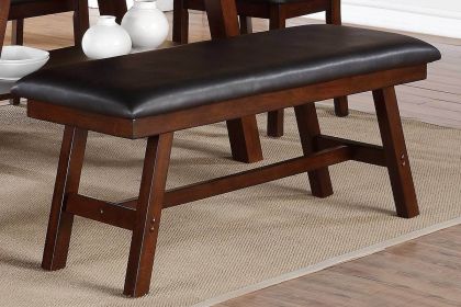 Dark Walnut Finish Wood Framed Back 1pc Dining Bench Only Breakfast Kitchen Cushion Dark Chocolate Faux Leather Seat