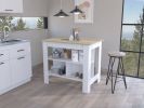 Brooklyn Antibacterial Surface Kitchen Island, Three Concealed Shelves