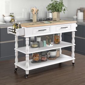 56 inch Rolling Kitchen Island with Storage,Kitchen Cart with Solid OAK Wood Top,Two-sided Kitchen island Cart on Wheels ,Wine and Spice Rack, Large K