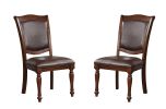 Luxurious Traditional Dining Chairs Brown Cherry Solid wood Espresso Leatherette Seat Set of 2pc Side Chairs Turned Legs Kitchen Dining Room