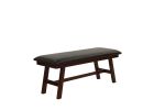 Dark Walnut Finish Wood Framed Back 1pc Dining Bench Only Breakfast Kitchen Cushion Dark Chocolate Faux Leather Seat