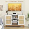 48 Inch Sideboard Buffet Cabinet Floor Storage Cabinet with 2 Bamboo Woven Doors