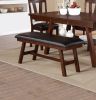 Dark Walnut Finish Wood Framed Back 1pc Dining Bench Only Breakfast Kitchen Cushion Dark Chocolate Faux Leather Seat