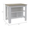 Brooklyn Antibacterial Surface Kitchen Island, Three Concealed Shelves