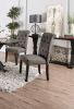 Classic Antique Black / Gray Set of 2 Side Chairs Button Tufted Linen Like Fabric Solid wood Chair Upholstered Scroll Back Kitchen Rustic Dining Room