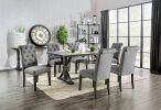 Classic Antique Black / Gray Set of 2 Side Chairs Button Tufted Linen Like Fabric Solid wood Chair Upholstered Scroll Back Kitchen Rustic Dining Room