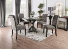 Classic Antique Black / Gray Set of 2 Side Chairs Button Tufted Linen Like Fabric Solid wood Chair Upholstered Scroll Back Kitchen Rustic Dining Room