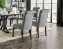Classic Antique Black / Gray Set of 2 Side Chairs Button Tufted Linen Like Fabric Solid wood Chair Upholstered Scroll Back Kitchen Rustic Dining Room