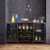 Industrial Wine Coffee Bar Liquor Cabinet Freestanding, 55' Kitchen Buffet Sideboard Farmhouse Storage Display Cabinet with Glass Holder & Sliding Win