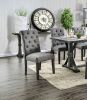 Classic Antique Black / Gray Set of 2 Side Chairs Button Tufted Linen Like Fabric Solid wood Chair Upholstered Scroll Back Kitchen Rustic Dining Room
