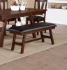 Dark Walnut Finish Wood Framed Back 1pc Dining Bench Only Breakfast Kitchen Cushion Dark Chocolate Faux Leather Seat