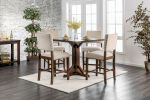 Classic Set of 2pc Counter Height Dining Chairs Ivory Fabric Padded Linen Chairs Upholstered Cushion High Chairs Nailhead Trim Kitchen Dining Room Sol