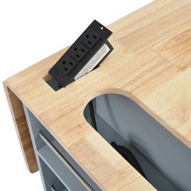 Kitchen Island with Power Outlet,Kitchen Storage Island with Drop Leaf and Rubber Wood,Open Storage and Wine Rack,5 Wheels,with Adjustable Storage for (Color: as Pic)