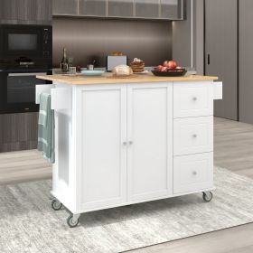 Rolling Mobile Kitchen Island with Solid Wood Top and Locking Wheels,52.7 Inch Width,Storage Cabinet and Drop Leaf Breakfast Bar,Spice Rack, Towel Rac (Color: as Pic)