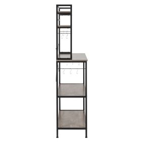 5-Tier Kitchen Bakers Rack with 10 S-Shaped Hooks, Industrial Microwave Oven Stand, Free Standing Kitchen Utility Cart Storage Shelf Organizer (Rustic (Color: grey)