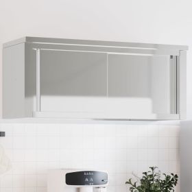 Kitchen Wall Cabinet with Sliding Doors Stainless Steel (Color: Silver)