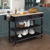 56 inch Rolling Kitchen Island with Storage,Kitchen Cart with Solid OAK Wood Top,Two-sided Kitchen island Cart on Wheels , Wine and Spice Rack, Large