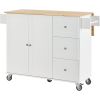 Rolling Mobile Kitchen Island with Solid Wood Top and Locking Wheels,52.7 Inch Width,Storage Cabinet and Drop Leaf Breakfast Bar,Spice Rack, Towel Rac