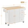 Rolling Mobile Kitchen Island with Solid Wood Top and Locking Wheels,52.7 Inch Width,Storage Cabinet and Drop Leaf Breakfast Bar,Spice Rack, Towel Rac