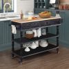 56 inch Rolling Kitchen Island with Storage,Kitchen Cart with Solid OAK Wood Top,Two-sided Kitchen island Cart on Wheels , Wine and Spice Rack, Large